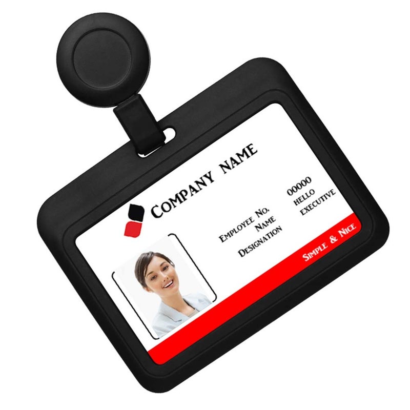 Hicycle2 ID Badge Holder Case Horizontal with Reel Clip Retractable Heavy Duty Credit Card Business Card Office Supplies (Black) - Image 2